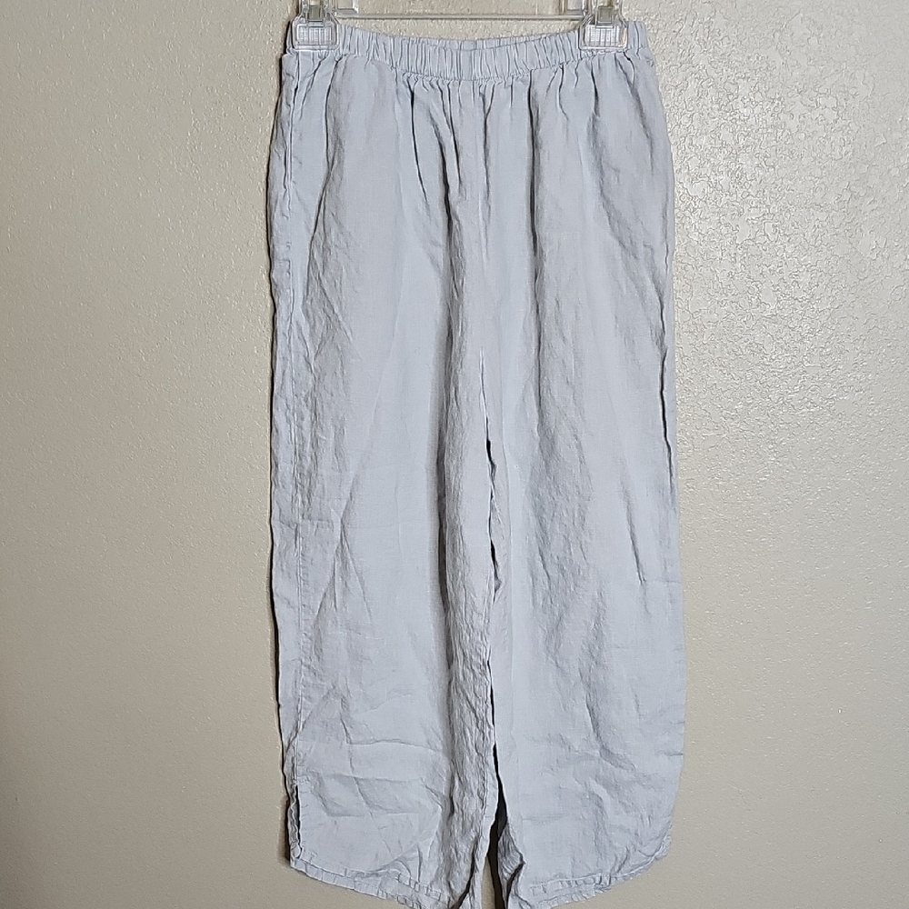 Flax Light Blue Cropped Linen Pants